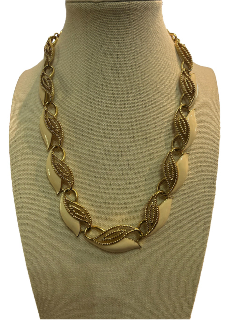 Women's Trifari Gold and Beige Leaf Link Necklace, 12 -16”